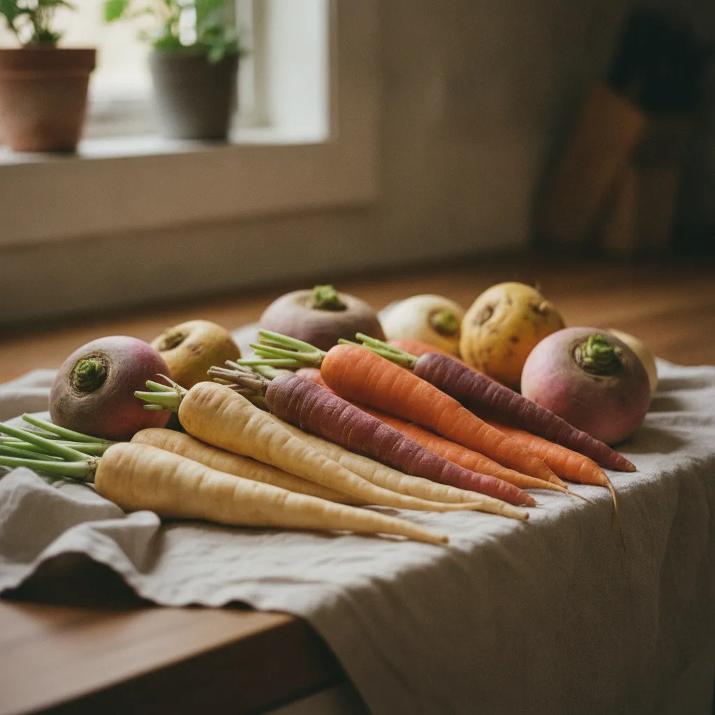 Panais, carottes, navets et rutabaga forment la base des légumes racines disponibles en février