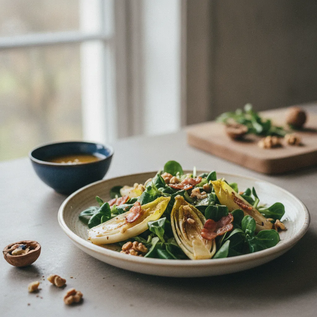 Salade tiède d'endives, noix et lardons : un plat complet avec les légumes de janvier