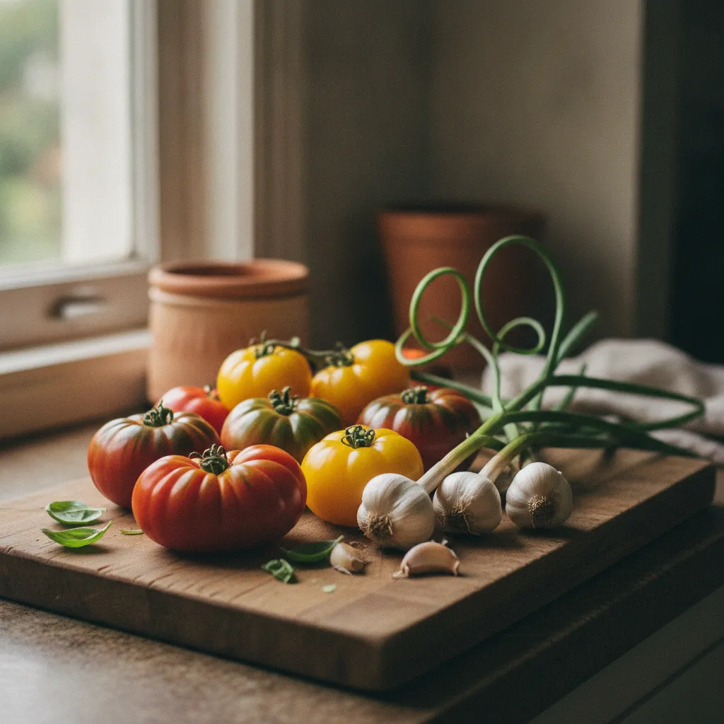 Tomates anciennes de pleine terre et ail nouveau, deux trésors de juin à savourer sans attendre