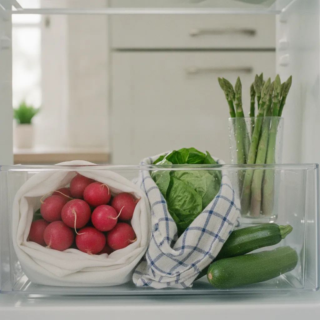 Bac à légumes organisé pour conserver les légumes de mai au réfrigérateur