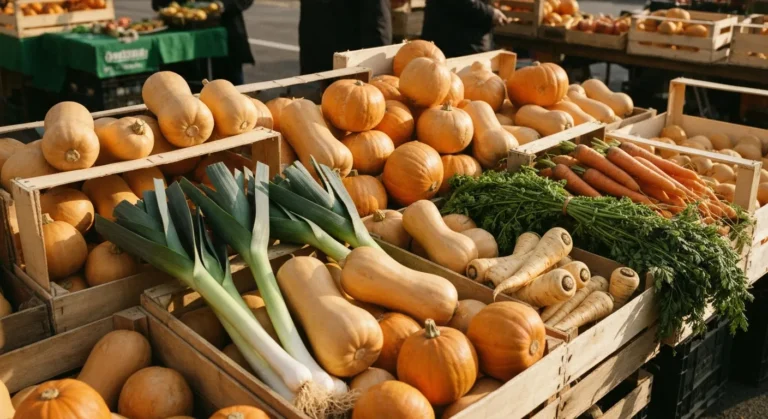 Légumes de saison en octobre : courges, poireaux et racines