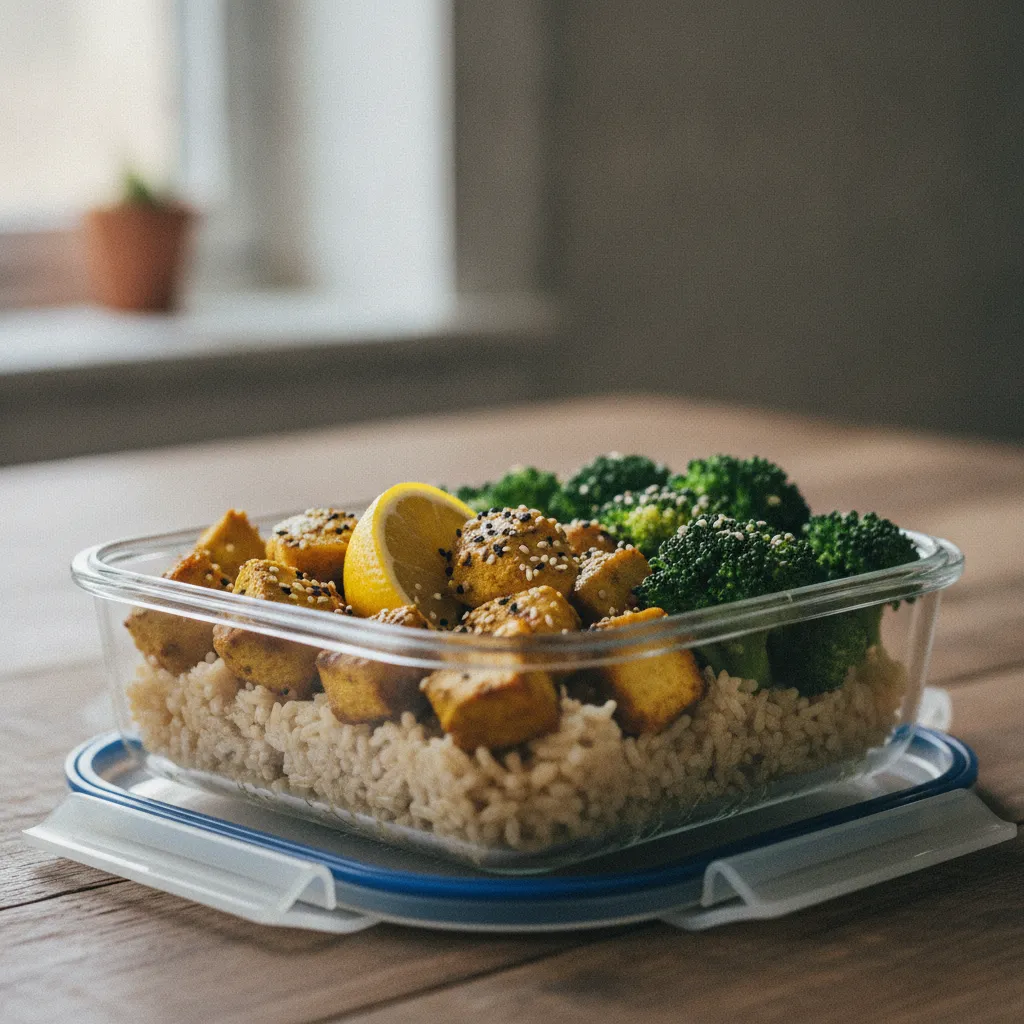 Bowl poulet-brocoli-riz complet prêt à être conservé au réfrigérateur