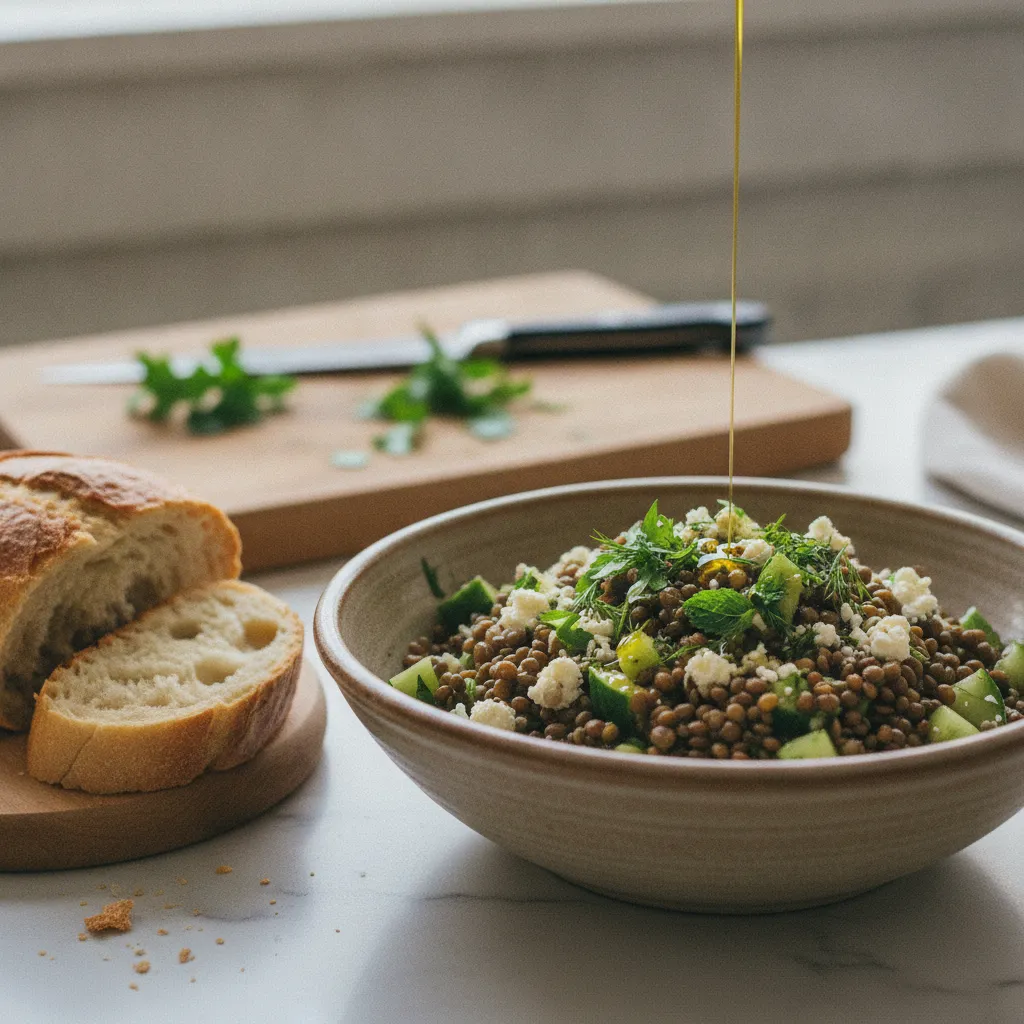 La salade de lentilles, feta et concombre : un repas équilibré prêt en 5 minutes