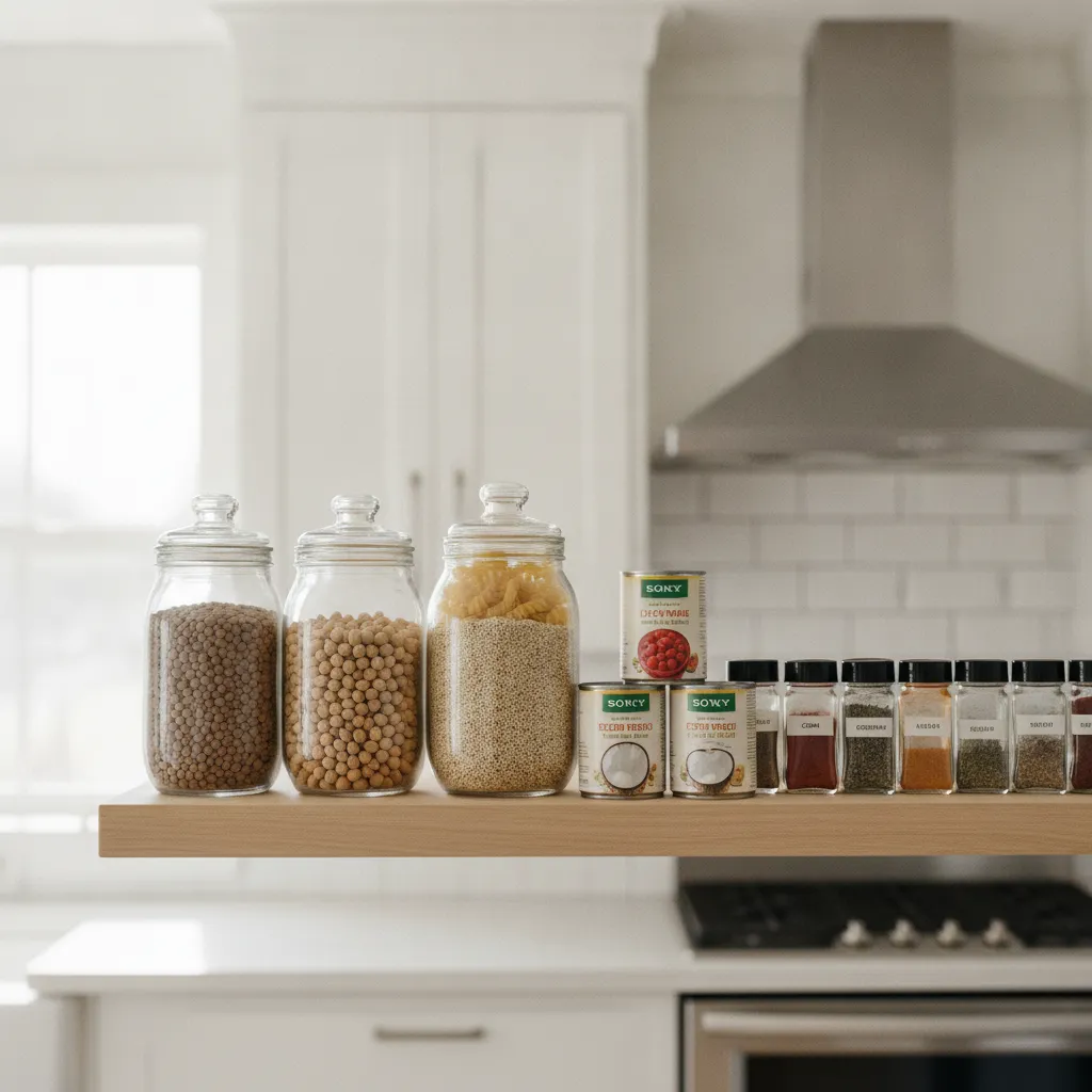 Un placard bien organisé avec les indispensables pour cuisiner rapidement au quotidien
